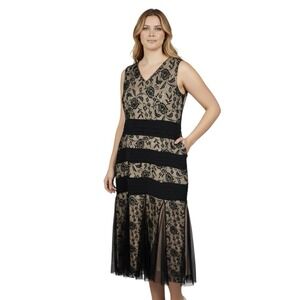 Y2K Whimsigoth Black Lace Overlay Maxi Dress Size L Fairy Grunge Gothic Vamp